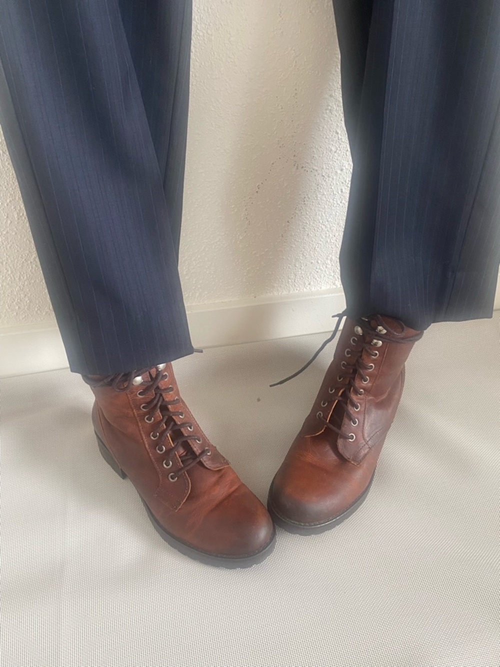 Maddison Brown Leather Combat Boots Lace Up Lug Sole